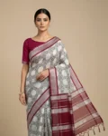 White Cotton Base Saree with Maroon Border 