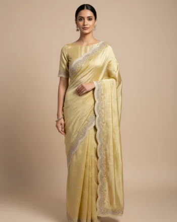 Soft Antique Gold Satin Silk Saree