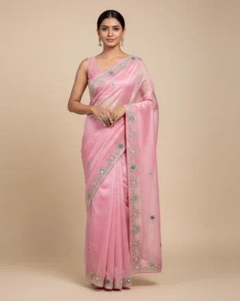 Pink Satin Silk Saree