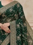 Jyotikaa Zari Border Emerald Green Georgette Saree