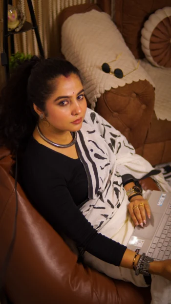 Gauri Giriraj Exclusive: Black & White Hand-Block Print Saree