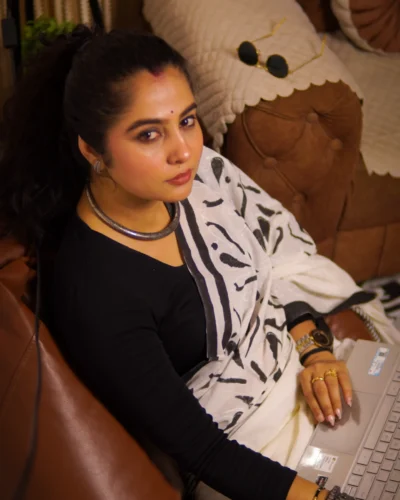 Gauri Giriraj Exclusive: Black & White Hand-Block Print Saree
