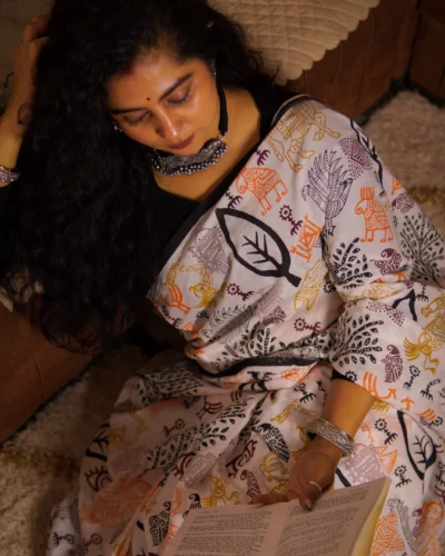 Surmayi Giriraj Exclusive Black Block Print Handloom Saree