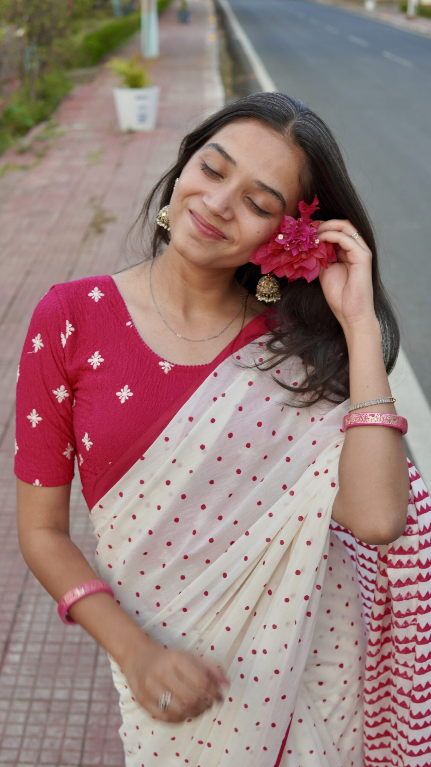 Hand Block Print Cotton Saree Red and white hand block print cotton saree with traditional geometric motifs