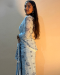 Light Blue Hand Block Printed Mulmul Cotton Saree