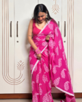 Pink Georgette Printed Saree
