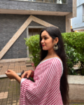 Pink and White Striped Georgette Saree