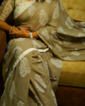 Grey Georgette Saree with White Floral Embroidery