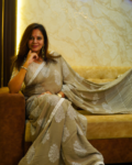 Grey Georgette Saree with White Floral Embroidery
